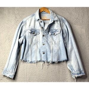 Free People We The Free Jean Jacket Womens Medium Cropped Distressed Raw Hem
